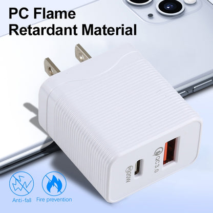 LZ-728 QC 3.0 USB + PD 20W USB-C / Type-C Fast Travel Charger, US Plug(White) - USB Charger by buy2fix | Online Shopping UK | buy2fix