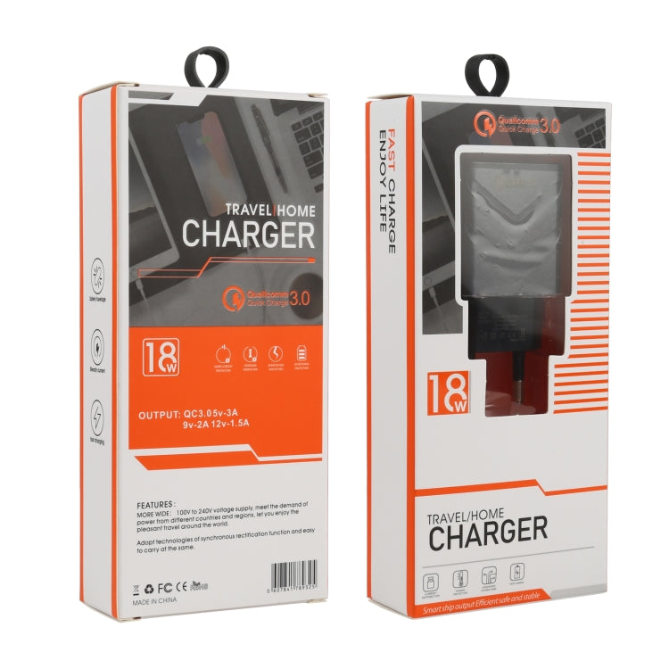 LZ-715 18W QC3.0 USB Single Port Fast Travel Charger, EU Plug(Black) - USB Charger by buy2fix | Online Shopping UK | buy2fix