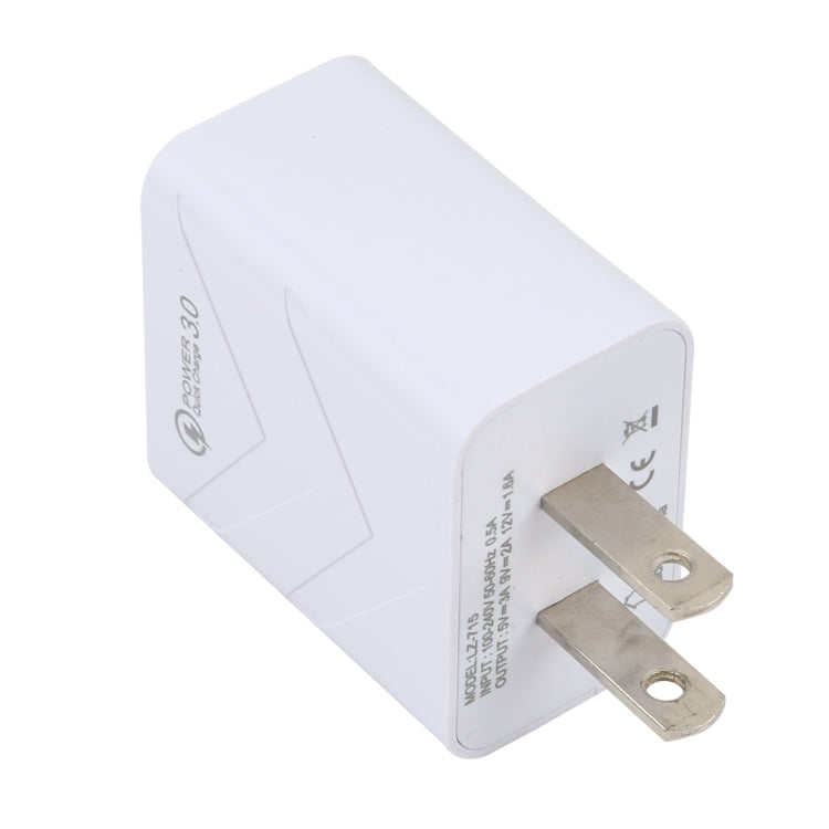LZ-715 18W QC3.0 USB Single Port Fast Travel Charger, US Plug(White) - USB Charger by buy2fix | Online Shopping UK | buy2fix