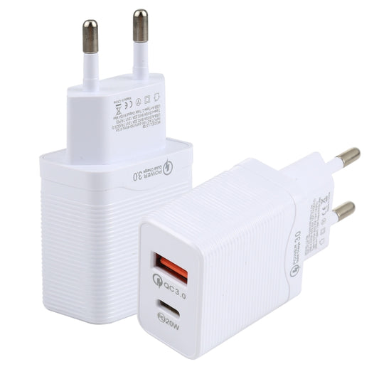 LZ-728 QC 3.0 USB + PD 20W USB-C / Type-C Fast Travel Charger, EU Plug (White) - USB Charger by buy2fix | Online Shopping UK | buy2fix