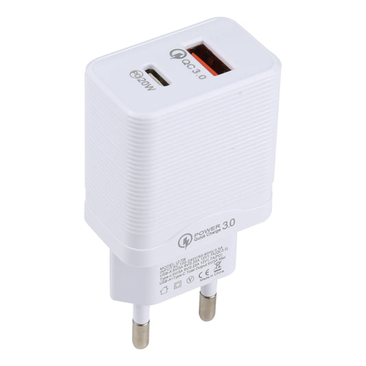 LZ-728 QC 3.0 USB + PD 20W USB-C / Type-C Fast Travel Charger, EU Plug (White) - USB Charger by buy2fix | Online Shopping UK | buy2fix