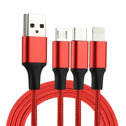 2A 1.2m 3 in 1 USB to 8 Pin & USB-C / Type-C & Micro USB Nylon Weave Charging Cable(Red) by buy2fix