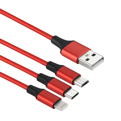2A 1.2m 3 in 1 USB to 8 Pin & USB-C / Type-C & Micro USB Nylon Weave Charging Cable(Red) by buy2fix