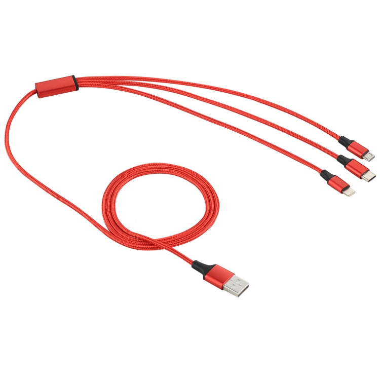 2A 1.2m 3 in 1 USB to 8 Pin & USB-C / Type-C & Micro USB Nylon Weave Charging Cable(Red) by buy2fix