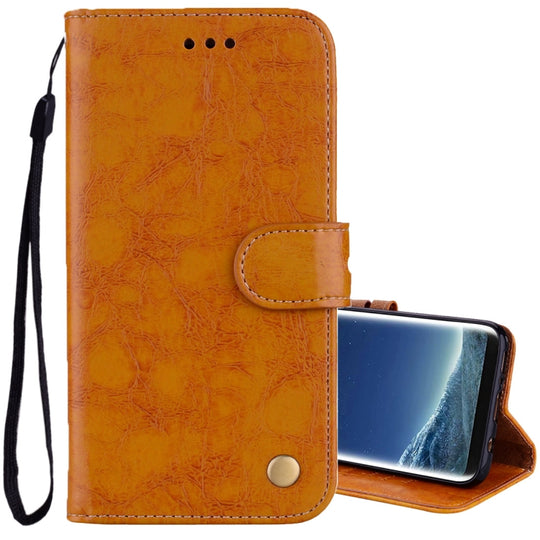 For Galaxy S8 Business Style Oil Wax Texture Horizontal Flip Leather Case with Holder & Card Slots & Wallet(Yellow)
