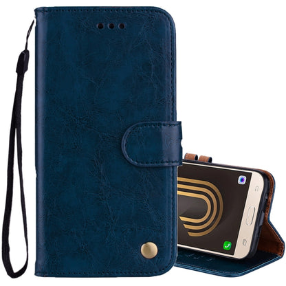 For Galaxy J3 (2017) / J330 (EU Version) Business Style Oil Wax Texture Horizontal Flip Leather Case with Holder & Card Slots & Wallet(Blue) by buy2fix