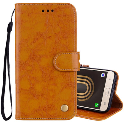 For Galaxy J3 (2017) / J330 (EU Version) Business Style Oil Wax Texture Horizontal Flip Leather Case with Holder & Card Slots & Wallet(Yellow) by buy2fix