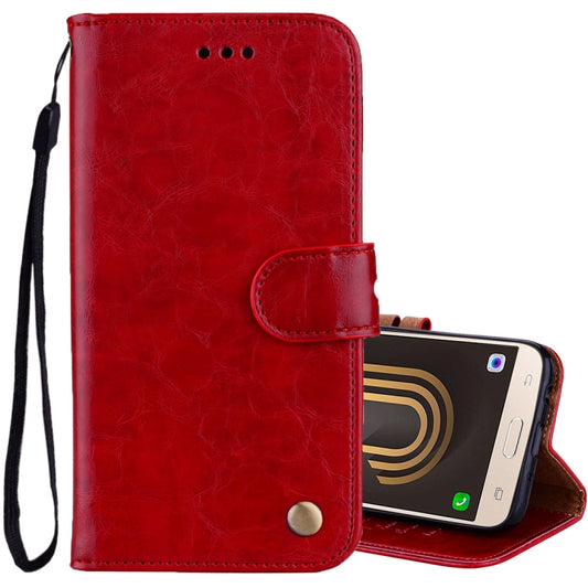 For Samsung Galaxy J5 (2017) / J530 (EU Version) Business Style Oil Wax Texture Horizontal Flip Leather Case with Holder & Card Slots & Wallet(Red) by buy2fix