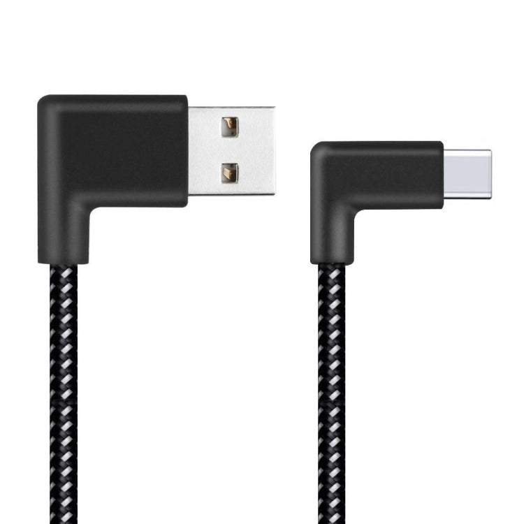 2m 2A USB to USB-C / Type-C Nylon Weave Style Double Elbow Data Sync Charging Cable by buy2fix