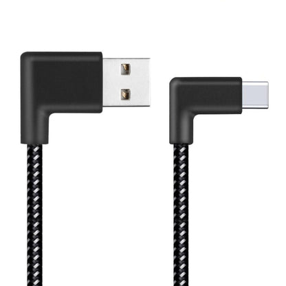2m 2A USB to USB-C / Type-C Nylon Weave Style Double Elbow Data Sync Charging Cable by buy2fix