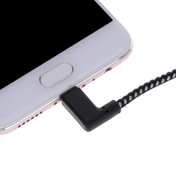 2m 2A USB to USB-C / Type-C Nylon Weave Style Double Elbow Data Sync Charging Cable by buy2fix