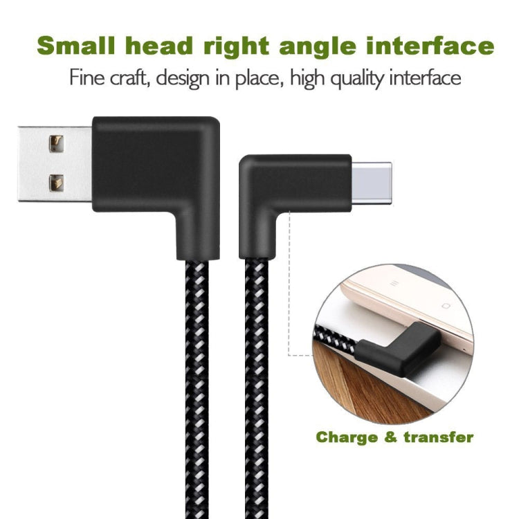 2m 2A USB to USB-C / Type-C Nylon Weave Style Double Elbow Data Sync Charging Cable by buy2fix