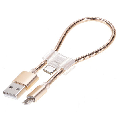 24cm 2A Micro USB + USB-C / Type-C to USB Flexible Data Charging Cable(Gold) by buy2fix