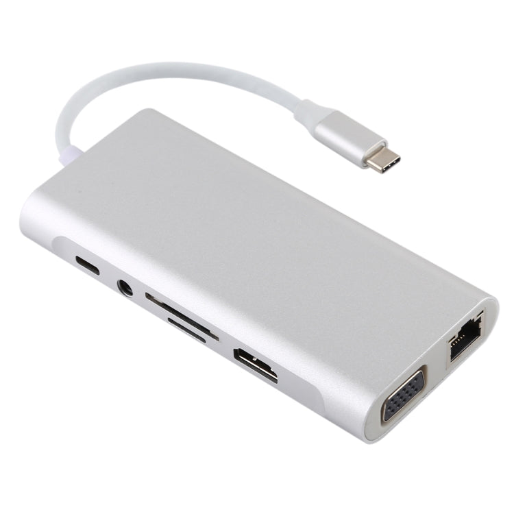 11 in 1 VGA + LAN Port + 4 x USB 3.0 + SD / TF Card + HDMI + Audio Port + USB-C / Type-C Female to USB-C / Type-C HUB Adapter (Silver) by buy2fix
