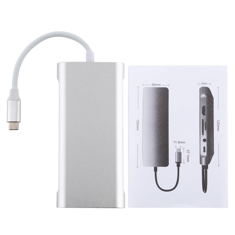 11 in 1 VGA + LAN Port + 4 x USB 3.0 + SD / TF Card + HDMI + Audio Port + USB-C / Type-C Female to USB-C / Type-C HUB Adapter (Silver) by buy2fix