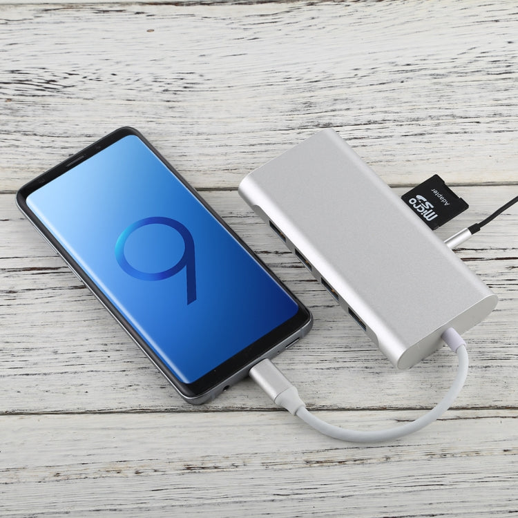 11 in 1 VGA + LAN Port + 4 x USB 3.0 + SD / TF Card + HDMI + Audio Port + USB-C / Type-C Female to USB-C / Type-C HUB Adapter (Silver) by buy2fix