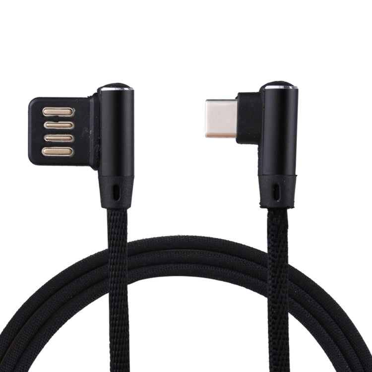 1m 2.4A Output USB to USB-C / Type-C Double Elbow Design Nylon Weave Style Data Sync Charging Cable(Black) by buy2fix