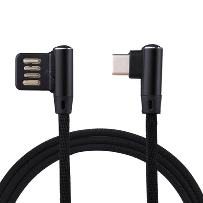1m 2.4A Output USB to USB-C / Type-C Double Elbow Design Nylon Weave Style Data Sync Charging Cable(Black) by buy2fix