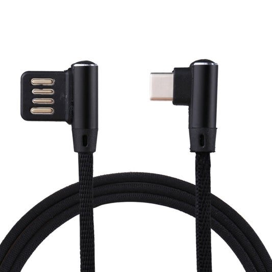 1m 2.4A Output USB to USB-C / Type-C Double Elbow Design Nylon Weave Style Data Sync Charging Cable(Black) by buy2fix