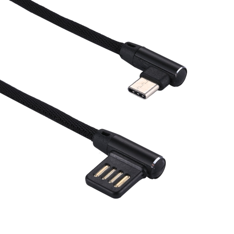 1m 2.4A Output USB to USB-C / Type-C Double Elbow Design Nylon Weave Style Data Sync Charging Cable(Black) by buy2fix
