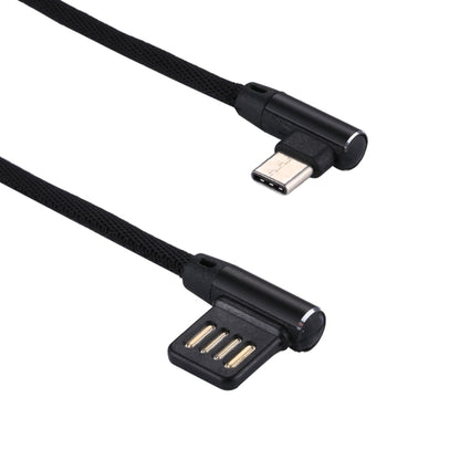 1m 2.4A Output USB to USB-C / Type-C Double Elbow Design Nylon Weave Style Data Sync Charging Cable(Black) by buy2fix