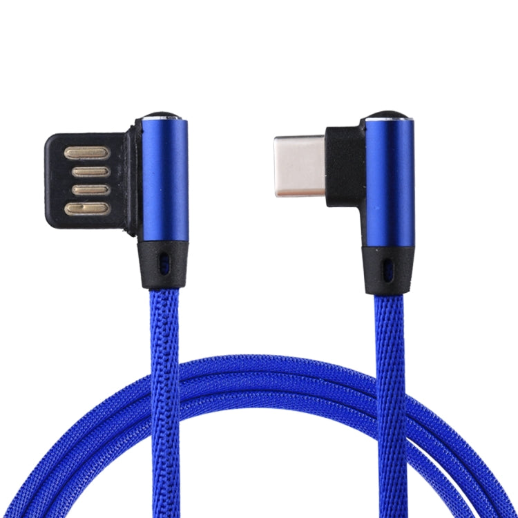 1m 2.4A Output USB to USB-C / Type-C Double Elbow Design Nylon Weave Style Data Sync Charging Cable(Dark Blue) by buy2fix