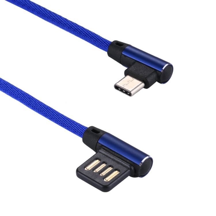1m 2.4A Output USB to USB-C / Type-C Double Elbow Design Nylon Weave Style Data Sync Charging Cable(Dark Blue) by buy2fix
