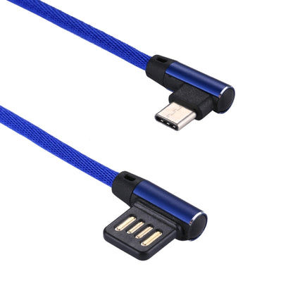 1m 2.4A Output USB to USB-C / Type-C Double Elbow Design Nylon Weave Style Data Sync Charging Cable(Dark Blue) by buy2fix