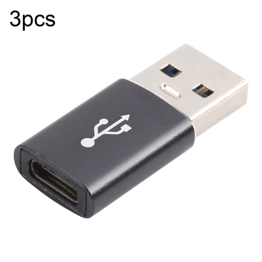 3 PCS USB-C / Type-C Female to USB 3.0 Male Aluminum Alloy Adapter, Support Charging & Transmission Data(Black) - Type-C Adapter by buy2fix | Online Shopping UK | buy2fix