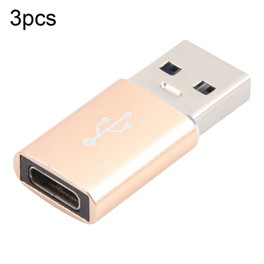 3 PCS USB-C / Type-C Female to USB 3.0 Male Aluminum Alloy Adapter, Support Charging & Transmission Data(Gold) - Type-C Adapter by buy2fix | Online Shopping UK | buy2fix