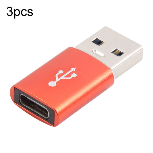 3 PCS USB-C / Type-C Female to USB 3.0 Male Aluminum Alloy Adapter, Support Charging & Transmission Data(Red) - Type-C Adapter by buy2fix | Online Shopping UK | buy2fix