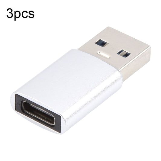 3 PCS USB-C / Type-C Female to USB 3.0 Male Aluminum Alloy Adapter, Support Charging & Transmission Data(Silver) - Type-C Adapter by buy2fix | Online Shopping UK | buy2fix