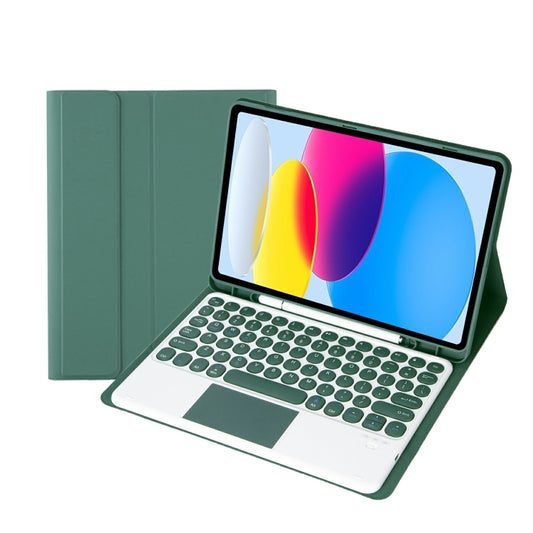 For iPad 11 2025 / 10th Gen 10.9 2022 YA10B-A Lambskin Texture Bluetooth Touch Keyboard Leather Tablet Case with Pen Slot (Dark Green) - Universal by buy2fix | Online Shopping UK | buy2fix