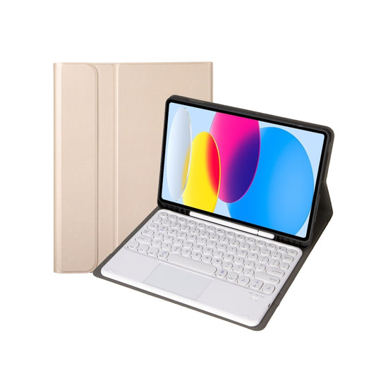 For iPad 11 2025 / 10th Gen 10.9 2022 YA10B-A Lambskin Texture Bluetooth Touch Keyboard Leather Tablet Case with Pen Slot(Gold) - Universal by buy2fix | Online Shopping UK | buy2fix