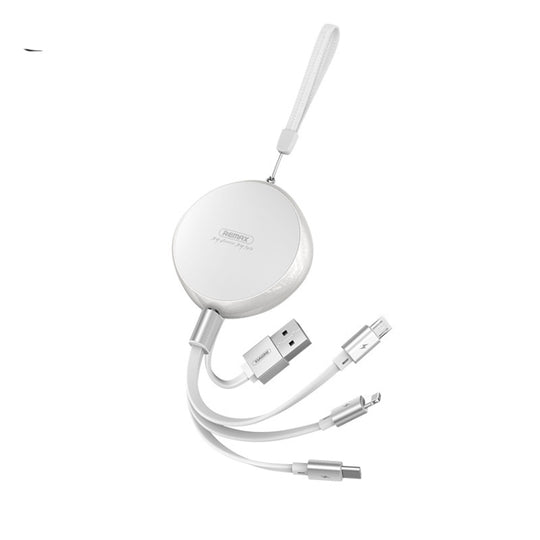 REMAX RC-185th 3 in 1 2.1A USB to 8 Pin + USB-C / Type-C + Micro USB Sury Series Telescopic Charging Data Cable(White)