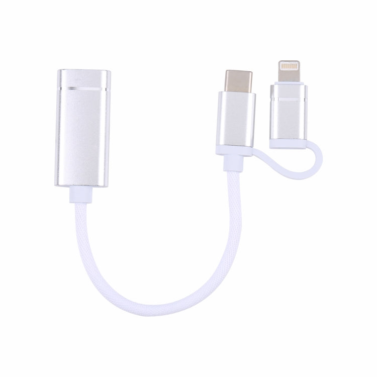 USB 3.0 Female to 8 Pin + USB-C / Type-C Male Charging + Transmission OTG Nylon Braided Adapter Cable, Cable Length: 11cm(Silver + White) by buy2fix