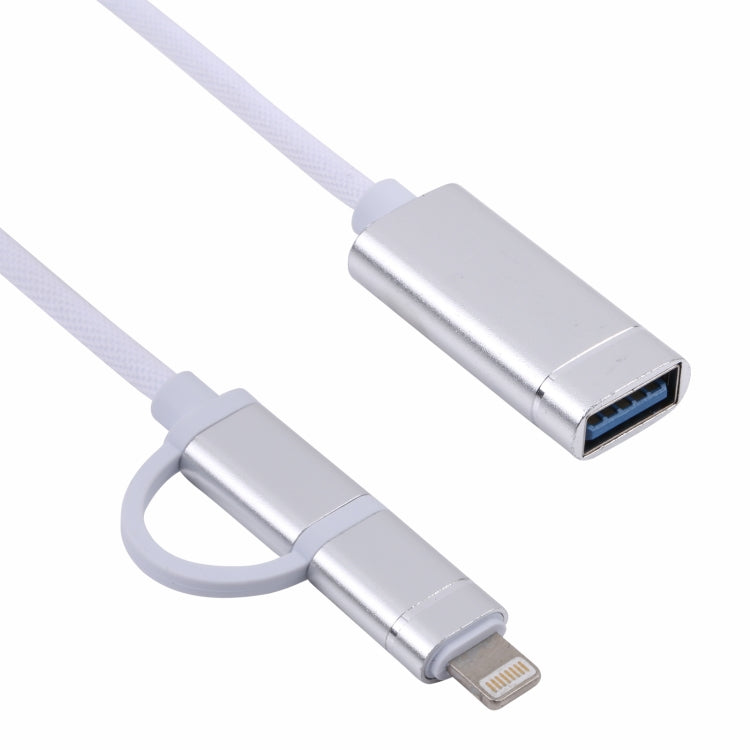 USB 3.0 Female to 8 Pin + USB-C / Type-C Male Charging + Transmission OTG Nylon Braided Adapter Cable, Cable Length: 11cm(Silver + White) by buy2fix