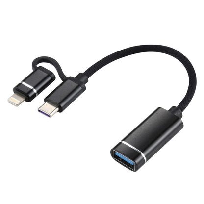 USB 3.0 Female to 8 Pin + USB-C / Type-C Male Charging + Transmission OTG Nylon Braided Adapter Cable, Cable Length: 11cm(Black) by buy2fix