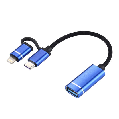 USB 3.0 Female to 8 Pin + USB-C / Type-C Male Charging + Transmission OTG Nylon Braided Adapter Cable, Cable Length: 11cm(Blue) by buy2fix