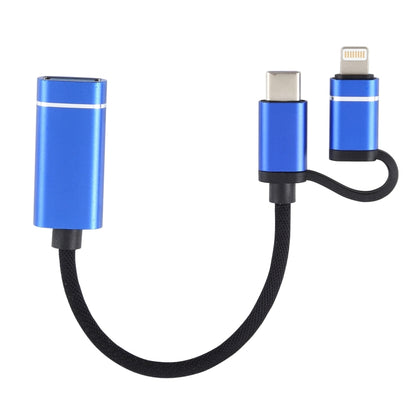 USB 3.0 Female to 8 Pin + USB-C / Type-C Male Charging + Transmission OTG Nylon Braided Adapter Cable, Cable Length: 11cm(Blue) by buy2fix