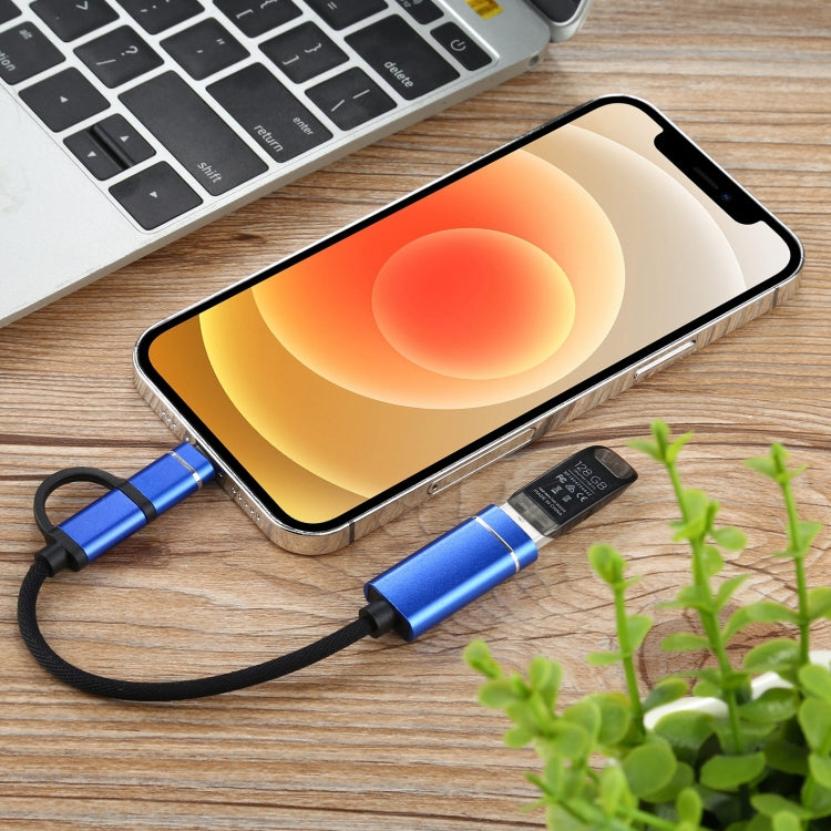 USB 3.0 Female to 8 Pin + USB-C / Type-C Male Charging + Transmission OTG Nylon Braided Adapter Cable, Cable Length: 11cm(Blue) by buy2fix