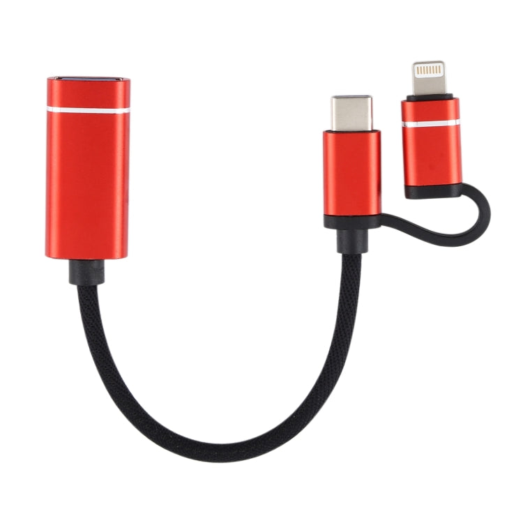USB 3.0 Female to 8 Pin + USB-C / Type-C Male Charging + Transmission OTG Nylon Braided Adapter Cable, Cable Length: 11cm(Red) by buy2fix