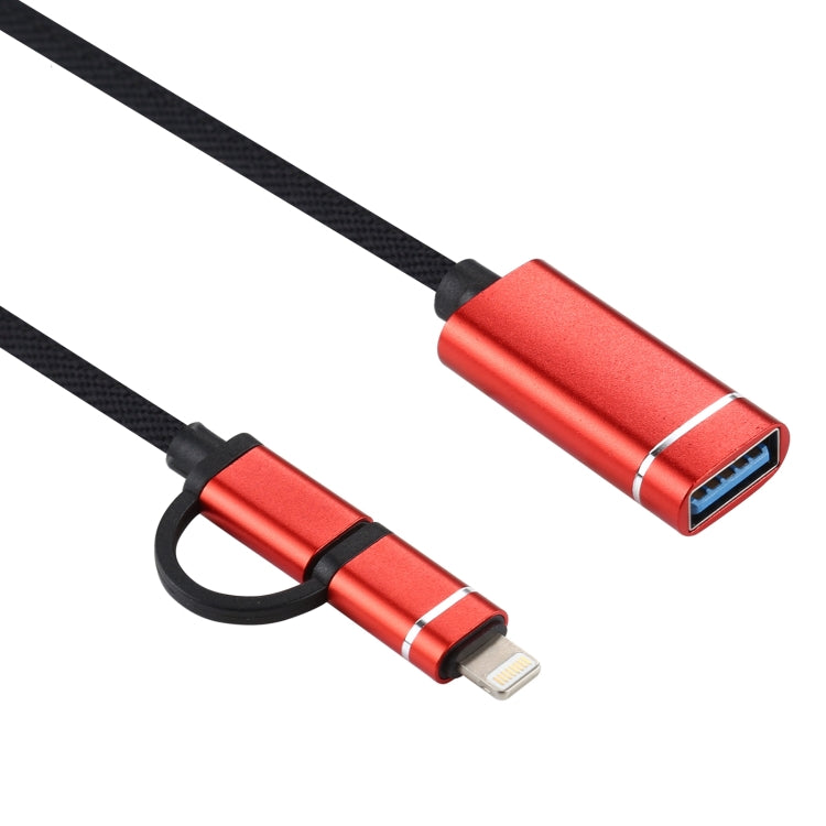 USB 3.0 Female to 8 Pin + USB-C / Type-C Male Charging + Transmission OTG Nylon Braided Adapter Cable, Cable Length: 11cm(Red) by buy2fix