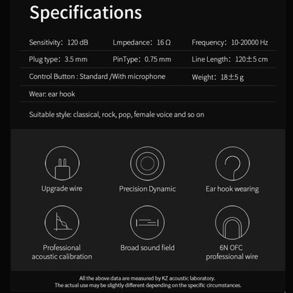 KZ ED12 3.5mm Jack Hanging Ear Sports Design In-Ear Style Wire Control Earphone, Cable Length: 1.2m by KZ