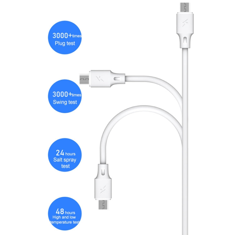 WK WDC-105m 2.4A Micro USB Full Speed Pro Charging Data Cable, Length: 25cm(White) - Micro USB Cable by WK | Online Shopping UK | buy2fix
