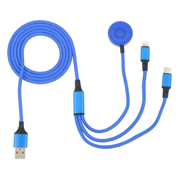For iPhone / Apple Watch 3 In 1 8 Pin + Type-C / USB-C + Magnetic Charging Base Multi-function Charging Cable, Length: 1m(Blue) by buy2fix