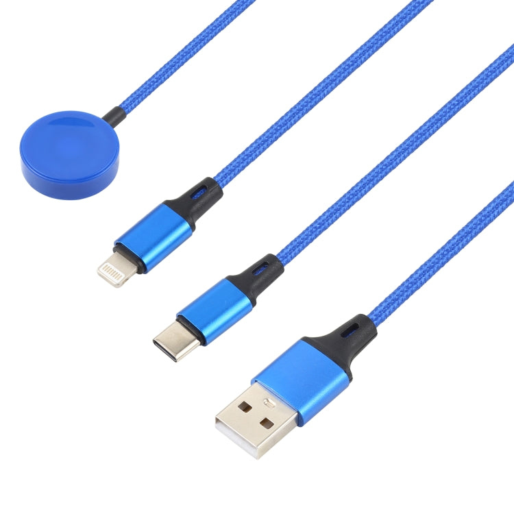 For iPhone / Apple Watch 3 In 1 8 Pin + Type-C / USB-C + Magnetic Charging Base Multi-function Charging Cable, Length: 1m(Blue) by buy2fix