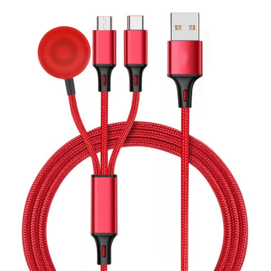 For iPhone / Apple Watch 3 In 1 8 Pin + Type-C / USB-C + Magnetic Charging Base Multi-function Charging Cable, Length: 1m(Red) by buy2fix