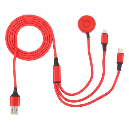 For iPhone / Apple Watch 3 In 1 8 Pin + Type-C / USB-C + Magnetic Charging Base Multi-function Charging Cable, Length: 1m(Red) by buy2fix