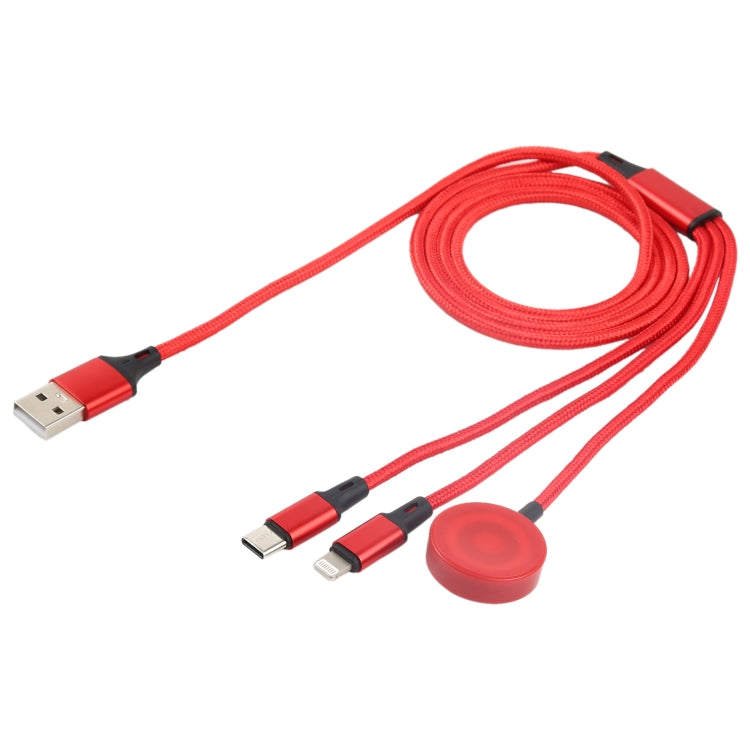 For iPhone / Apple Watch 3 In 1 8 Pin + Type-C / USB-C + Magnetic Charging Base Multi-function Charging Cable, Length: 1m(Red) by buy2fix